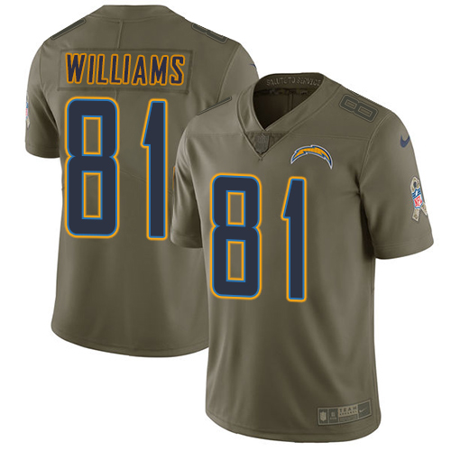Nike Chargers #81 Mike Williams Olive Men's Stitched NFL Limited Salute to Service Jersey - Click Image to Close